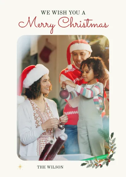 White and Red Simple Christmas Family Photo Card