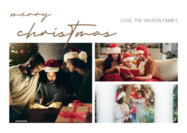 Green Gold Simple Photo Handwriting Merry Christmas Holiday Card