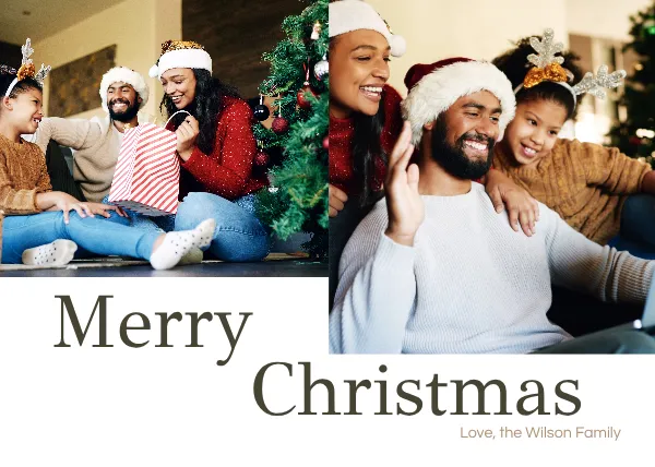 Cream Photo Collage Modern Minimalist Elegant Family Holiday Christmas Card