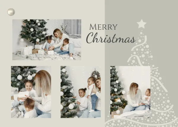 Grey Minimalist Photo Collage Christmas Card