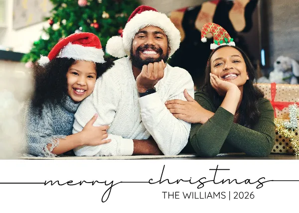 Simplistic Photo Family Christmas with Cursive Card 